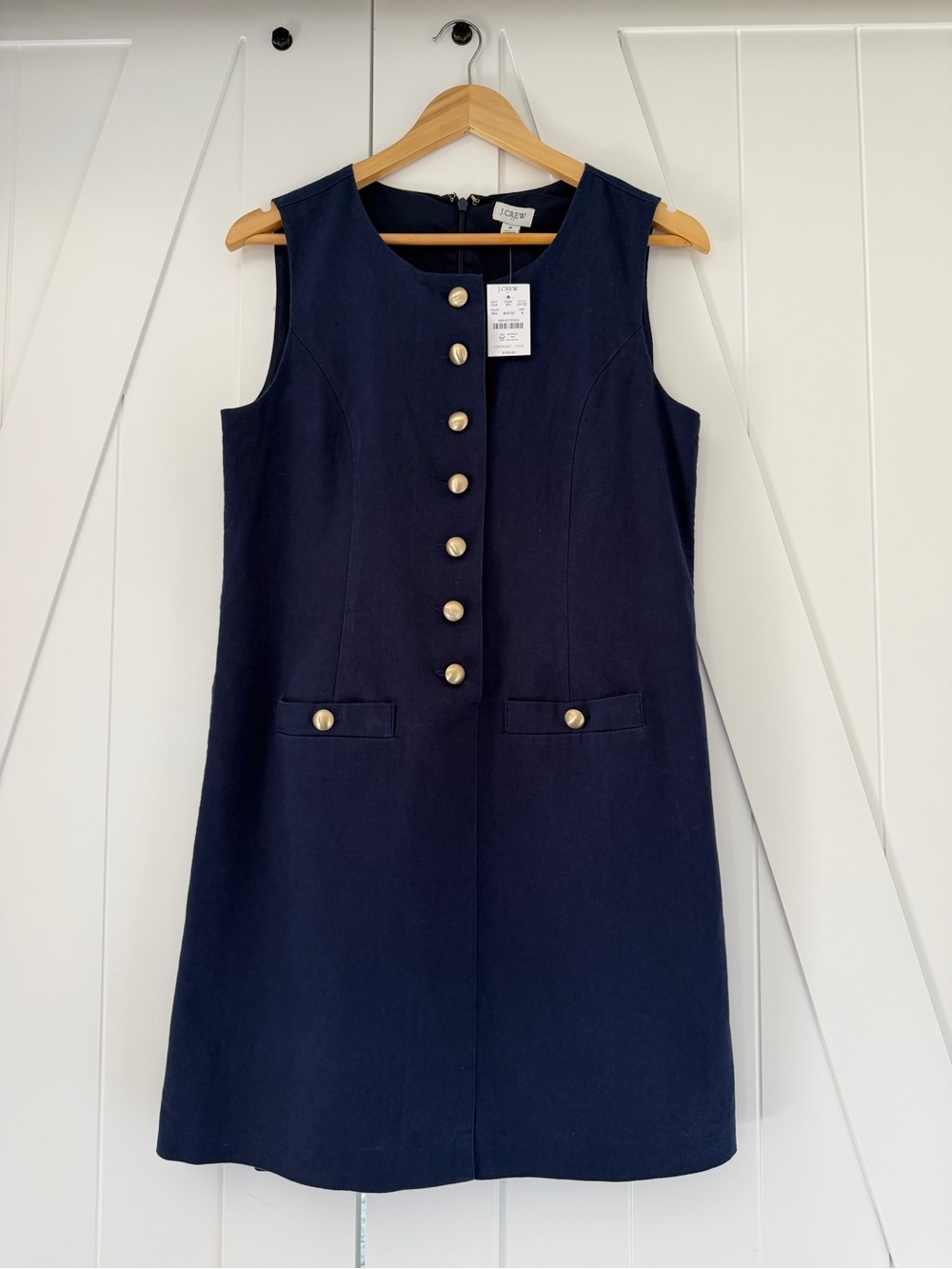 J. Crew Factory Navy Sleeveless Mini Dress with Gold Buttons NWT